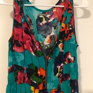 Multicolored Ruffle Sleeve Zip up summer dress